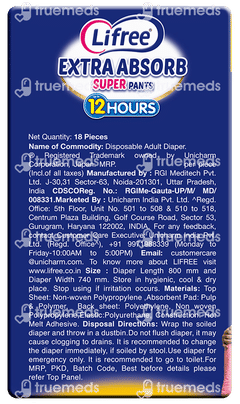 Lifree Extra Absorb L 90-125cm Adult Diaper Super Pants 18 Lifree Extra Absorb L 90-125cm Adult Diaper Super Pants 18