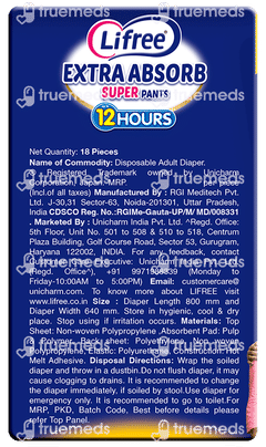 Lifree Extra Absorb M 75-105cm Adult Diaper Super Pants 18 Lifree Extra Absorb M 75-105cm Adult Diaper Super Pants 18