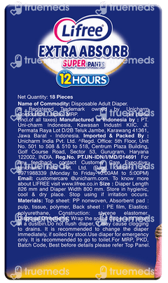 Lifree Extra Absorb Super Xl 100-140cm Adult Diaper Super Pants 18