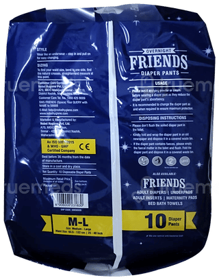 Friends Overnight Adult Diaper Pant Medium Large 10 Pieces
