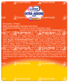 Lifree Extra Absorb Xl 100-140cm Adult Diaper Pants 10