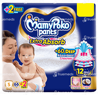 Mamypoko Pants Extra Absorb Small 4 To 8kg Diaper Pants 66 + 2 Pants Free