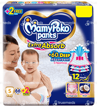 Mamypoko Pants Extra Absorb Small 4 To 8kg Diaper Pants 66 + 2 Pants Free