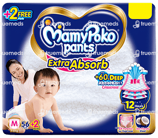 Mamypoko Pants Extra Absorb Medium 7 To 12kg Diaper Pants 56 + 2 Pants Free