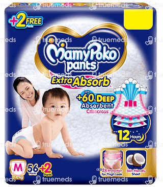 Mamypoko Pants Extra Absorb Medium 7 To 12kg Diaper Pants 56 + 2 Pants Free