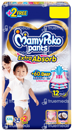 Mamypoko Extra Absorb Xxl 15-25kg Diaper Pants 34+2 Free Mamypoko Extra Absorb Xxl 15-25kg Diaper Pants 34+2 Free