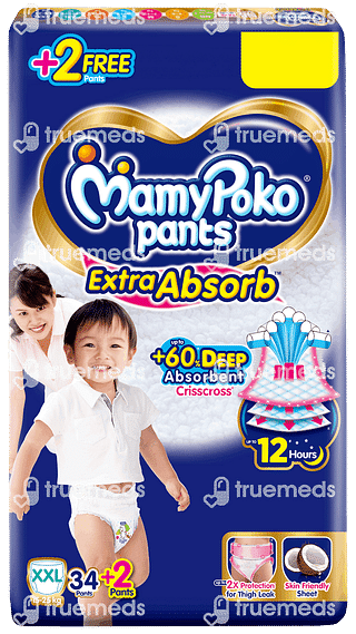 Mamypoko Pants Extra Absorb Xxl 15 To 25kg Diaper Pants 34+2 Pants Free