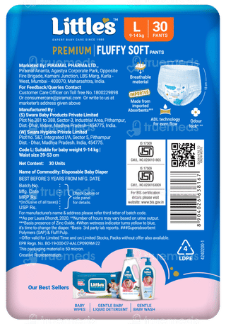 Littles Comfy Baby Large 9 To 14kg Cottonsoft Diaper Pants 30