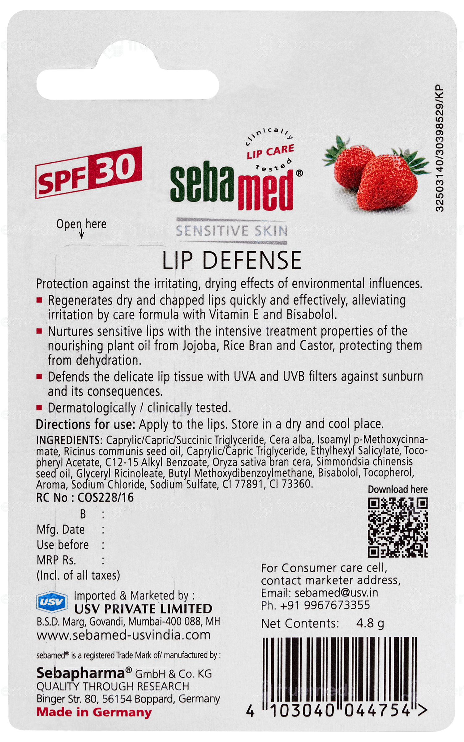 3x Sebamed Lippenpflege-Stick SPF 30 – Mit Vitamin E, Kamille, 4,8 G Pro Stück