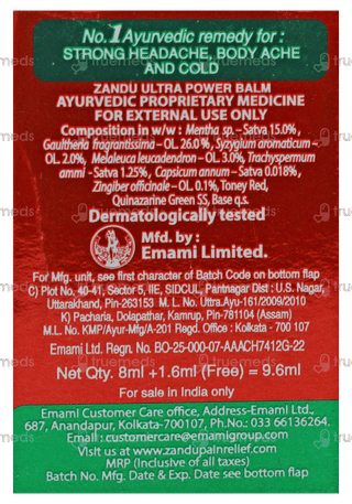 Zandu Ultra Power Balm 8Ml + 1.6Ml Free