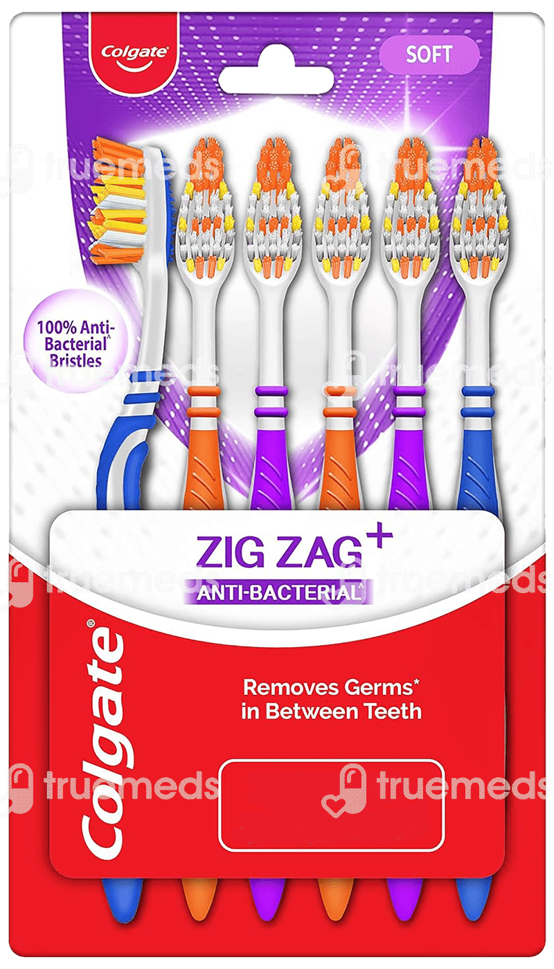 Colgate Zig Zag Anti Bacterial Bristle Medium Toothbrush 6 Uses, Side