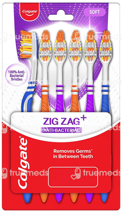Colgate Zig Zag+ Anti Bacterial Medium Toothbrush 6 Colgate Zig Zag+ Anti Bacterial Medium Toothbrush 6
