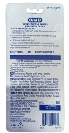 Oral B Sensitive & Gums Gentle And Deep Clean Extra Soft Family Pack Of 4 Toothbrush