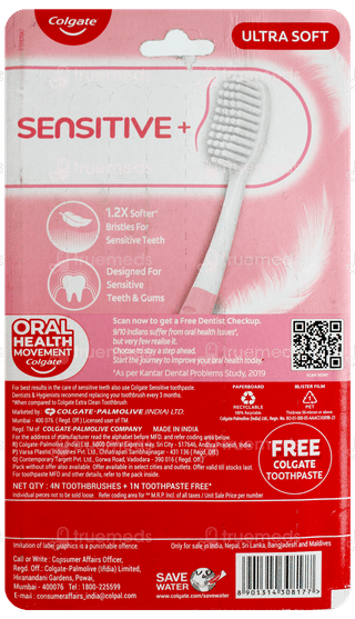 Colgate Sensitive Ultra Soft Toothbrush 4 With Colgate Total Sensitive Anticavity Toothpaste 16Gm Free