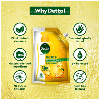 Dettol Lime Fresh 450ml Pack Of 2 Refill Shower Gel