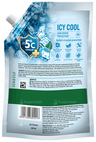 Dettol Icy Cool 450ml Pack Of 2 Refill Shower Gel
