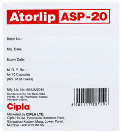 Atorlip Asp 20 Capsule 10 Atorlip Asp 20 Capsule 10