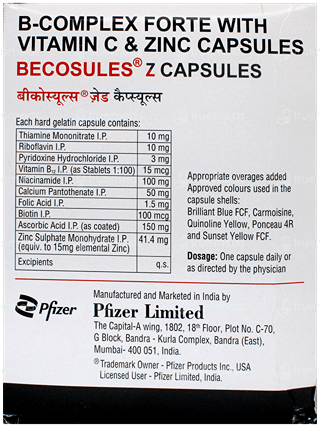 Becosules Z Vitamin B Complex With Vitamin C & Zinc Capsule 20