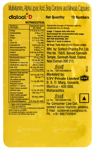 Diataal-d Multivitamin Vit. D & Ala Sustained Energy Heart Health For Men & Women Capsule 10