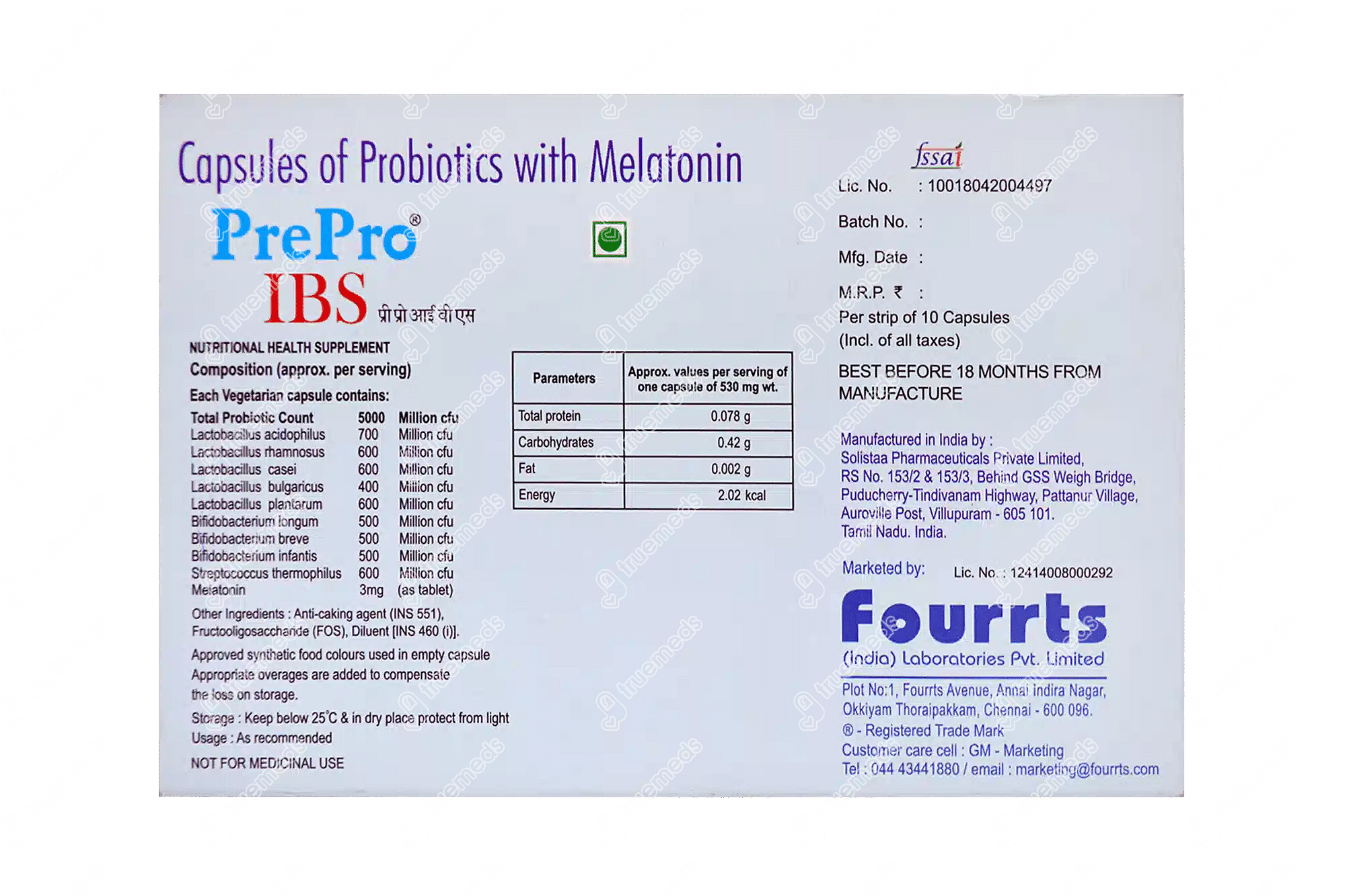 Pre Pro Ibs Capsule 10 - Uses, Side Effects, Dosage, Price | Truemeds