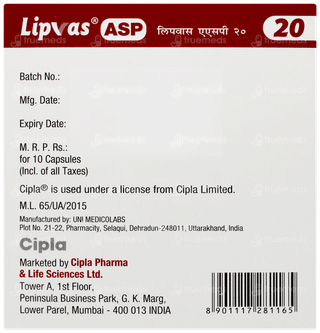 Lipvas Asp 20 Capsule 10