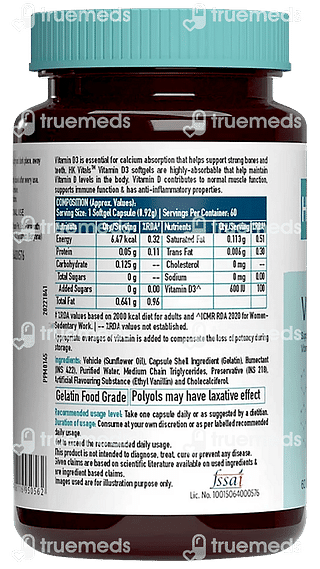 Hk Vitals Vitamin D3 2000 IU Capsule 60