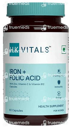 Hk Vitals Iron + Folic Acid With Zinc Vitamin C And Vitamin B12 Capsule 60