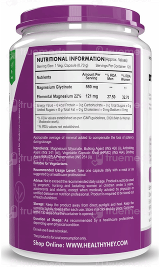 Healthy Hey Nutrition Magnesium Glycinate Vegetable Capsule 120