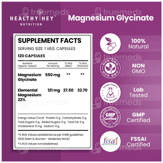 Healthy Hey Nutrition Magnesium Glycinate Vegetable Capsule 120