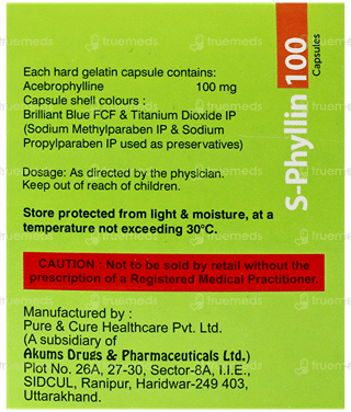 Phylin Injection S Phyllin 100 Mg Capsule 10 - Uses, Side Effects, Dosage, Price | Truemeds