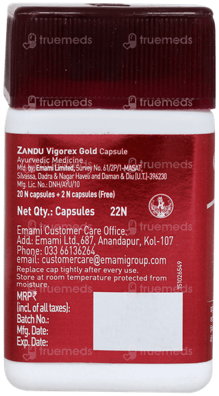 Zandu Vigorex Gold Capsule 20 With 2 Free