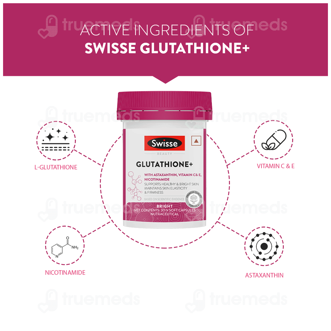 Swisse Beauty Glutathione With Astaxanthin Vitamin C And E Nicotinamide  Capsule 30 - Uses, Side Effects, Dosage, Price