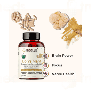 Rooted Active Naturals Lions Mane Organic Mushroom Extract Capsule 90