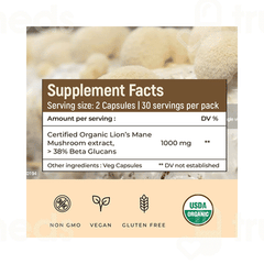 Rooted Active Naturals Lions Mane Organic Mushroom Extract Capsule 90