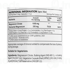 Healthy Hey Nutrition Magnesium Citrate 1000mg Capsule 120