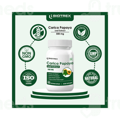 Biotrex Carica Papaya Leaf Extract 500mg Veg Capsule 60