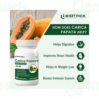Biotrex Carica Papaya Leaf Extract 500mg Veg Capsule 60