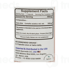 Planet Ayurveda Gotu Kola 500mg Vege Capsule 60