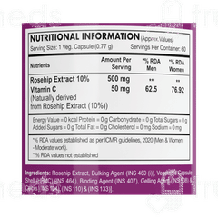 Healthy Hey Nutrition Rosehip Extract 500mg Vegetable Capsule 60