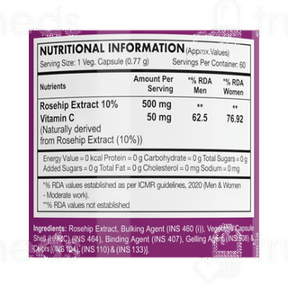 Healthy Hey Nutrition Rosehip Extract 500mg Vegetable Capsule 60