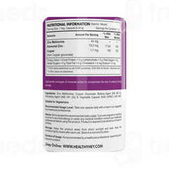 Healthy Hey Nutrition Zinc Methionine + Copper Vegetable Capsule 120