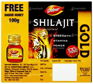 Dabur Shilajit Gold Capsule 20 With Dabur Honey 100gm Free