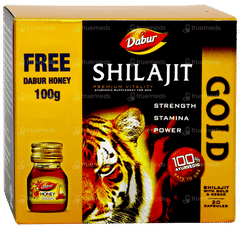Dabur Shilajit Gold Capsule 20 With Dabur Honey 100gm Free
