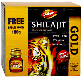 Dabur Shilajit Gold Capsule 20 With Dabur Honey 100gm Free