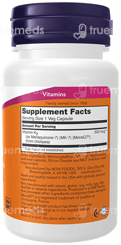 Now Mk 7 Vitamin K 2 Extra Strength 300Mcg Veg Capsule 60