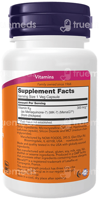 Now Mk 7 Vitamin K 2 Extra Strength 300Mcg Veg Capsule 60