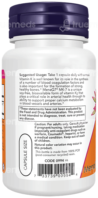 Now Mk 7 Vitamin K 2 Extra Strength 300Mcg Veg Capsule 60