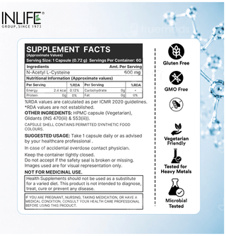 Inlife Nac N Acetyl L Cysteine Vegetarian Capsule 60