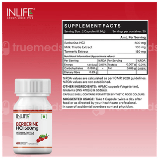 Inlife Berberine 500Mg Vegetarian Capsule 60