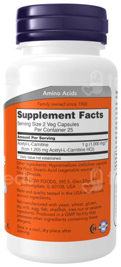 Now Acetyl L Carnitine 500Mg Veg Capsule 100